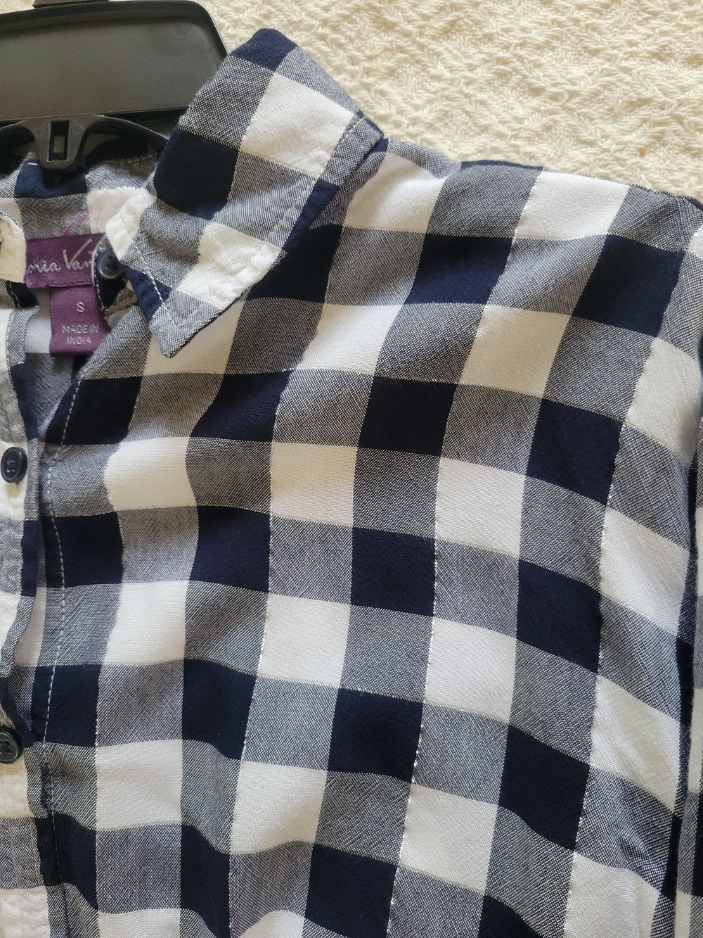 Gloria Vanderbilt Navy & White Buffalo Check Button-Down Shirt - Picture 4 of 8